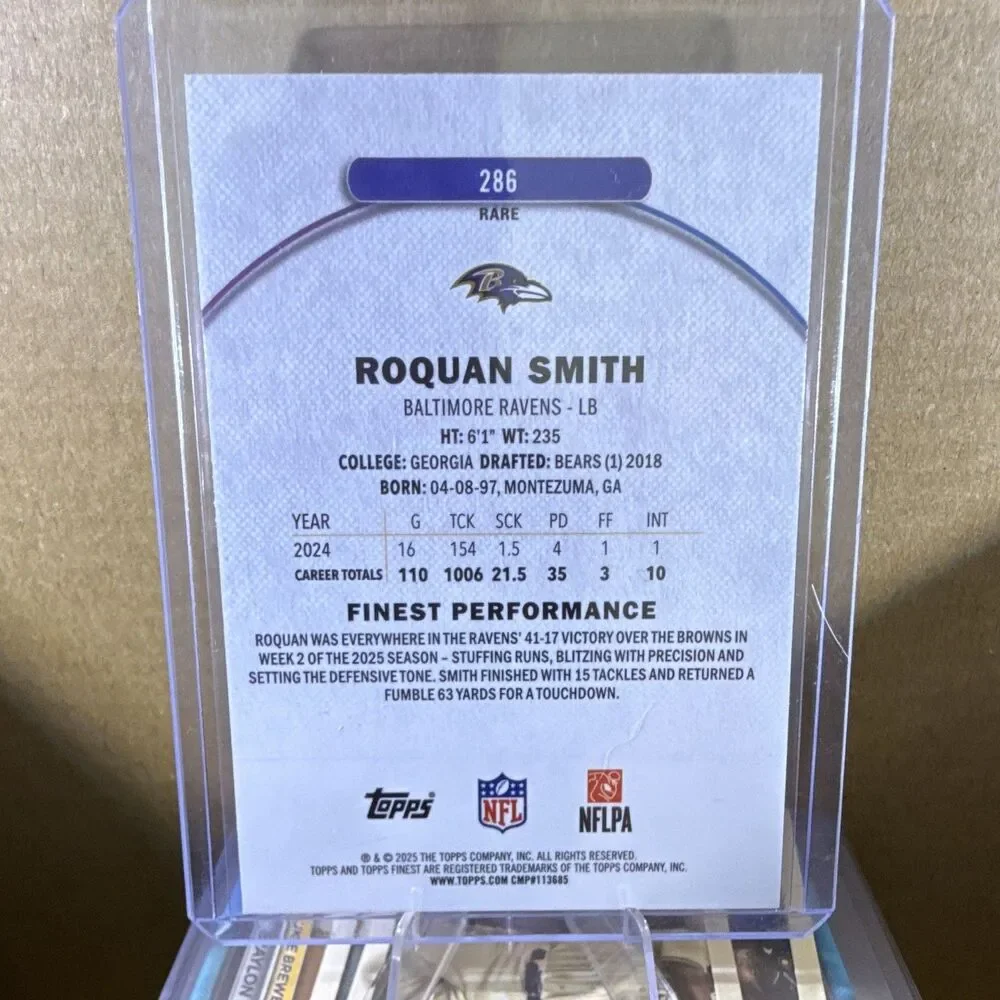 2025 Topps Finest Roquan Smith Finest Performance #286 Baltimore Ravens /75🔥